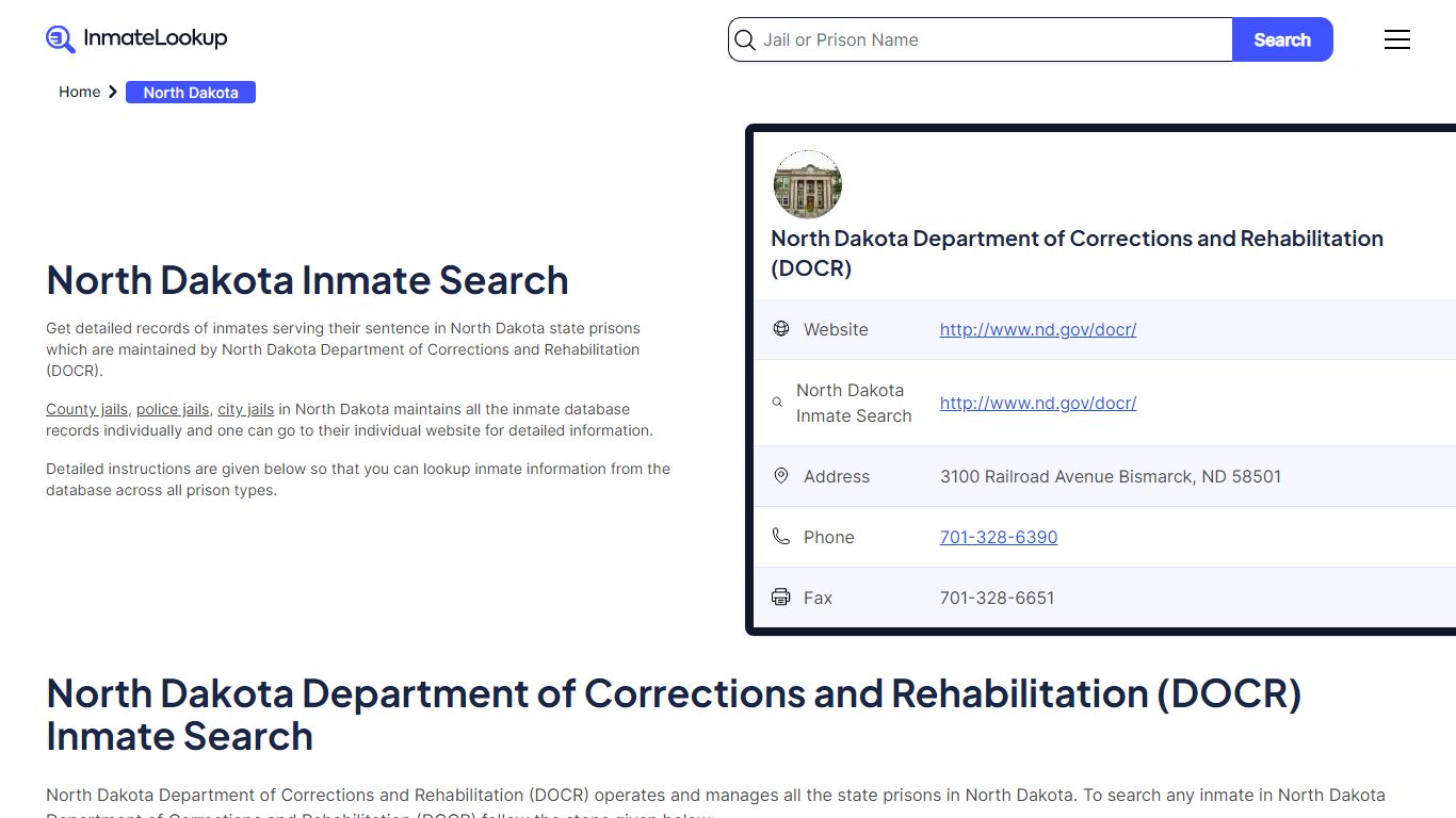 North Dakota Inmate Search | North Dakota Department of Corrections and ...